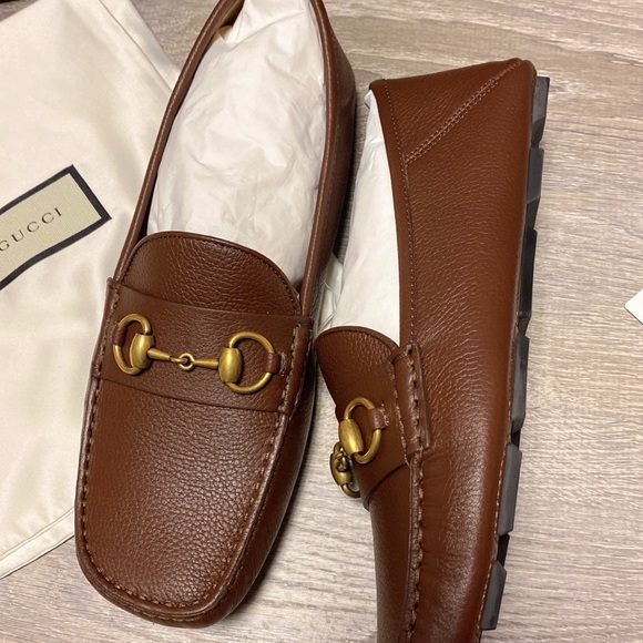 Men Gucci Horsebit Moccasin Shoes Light Brown Size 8 - Picture 3 of 9